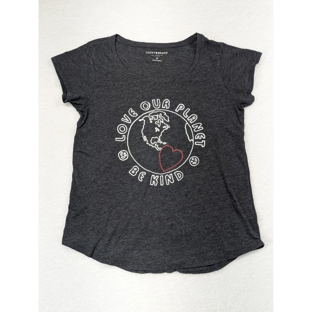 Lucky Brand T Shirt Women's Gray Love Our Planet Graphic Lightweight M